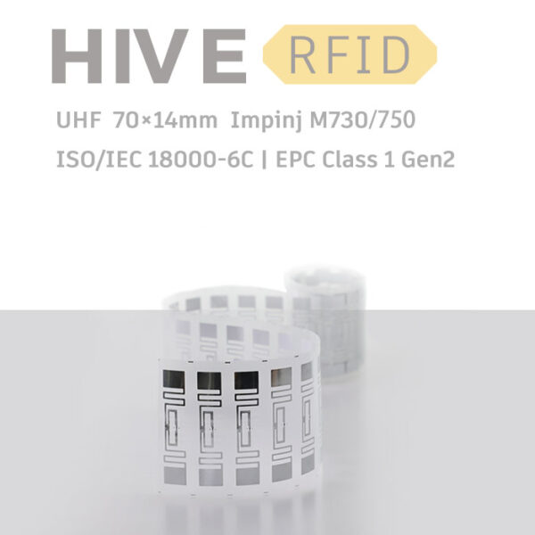 HiveRFID Custom UHF RFID tag Label inlay 70×14mm Impinj M730 750 for apparel and retail management