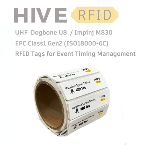 HiveRFID UHF RFID Label tag Dogbone u8 M830 for Event Timing Management 97×27mm